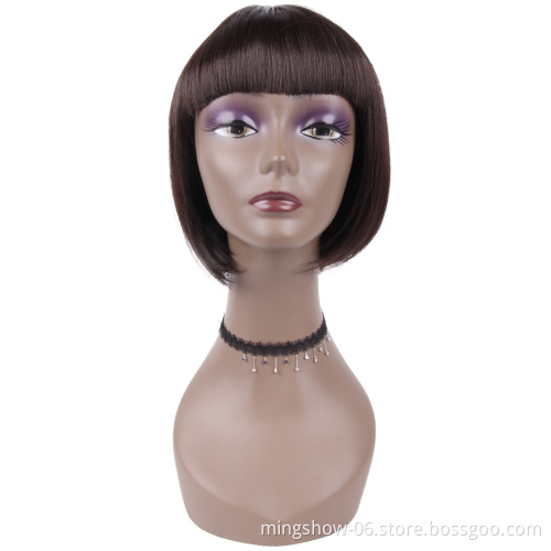 Manufacturer straight synthetic short bob style wig with bangs